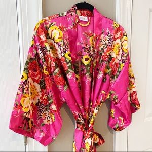Hot Pink Silk Feel Kimono Style Short Robe XS/S